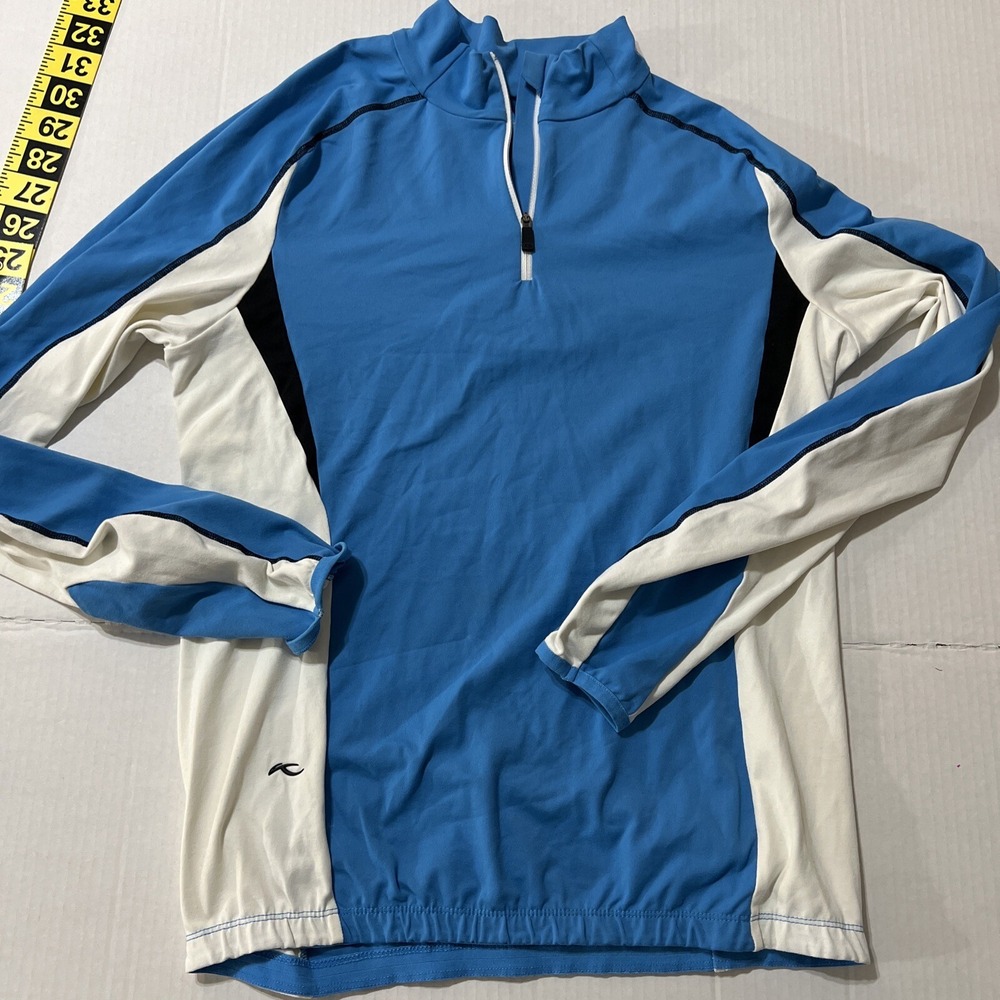 KJUS 1/4‎ Zip Pullover Women's Size 42 Lightweight Stretch Blue & White